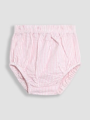 JoJo Maman Bébé Pink Bunny Embroidered 3-Piece Frill Shoulder Baby Dress, Knicker & Hat Set - Image 7 of 8