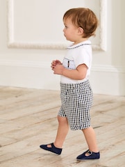 JoJo Maman Bébé Navy 2-Piece Smocked Embroidered Body & Shorts Set - Image 2 of 10