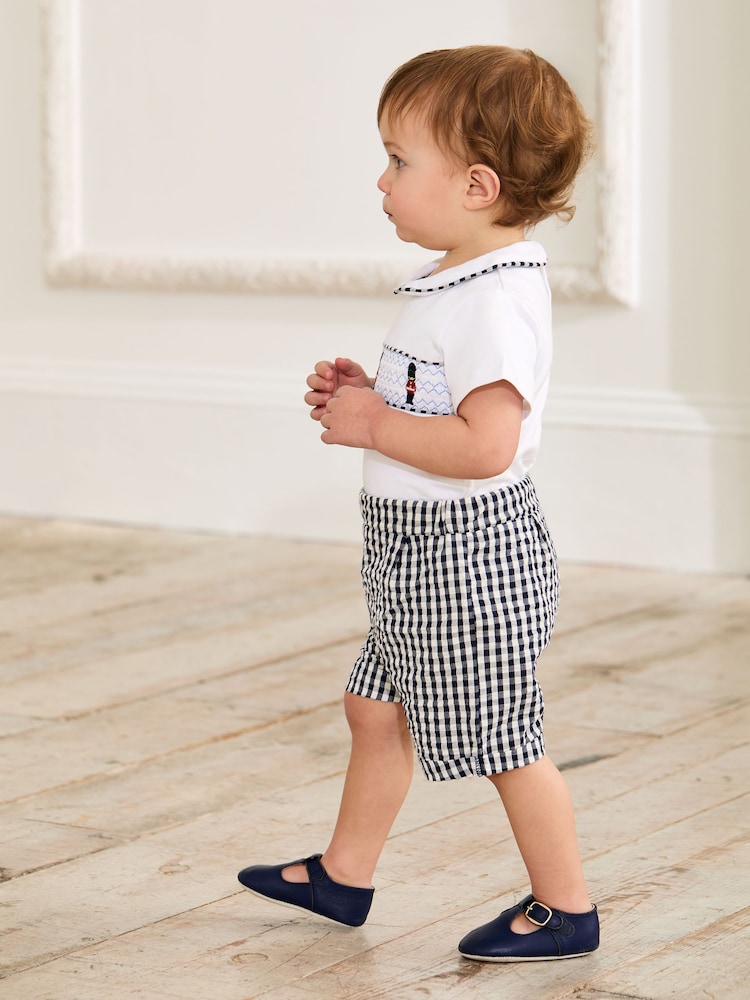 JoJo Maman Bébé Navy 2-Piece Smocked Embroidered Body & Shorts Set - Image 2 of 10