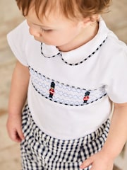 JoJo Maman Bébé Navy 2-Piece Smocked Embroidered Body & Shorts Set - Image 3 of 10