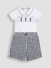 JoJo Maman Bébé Navy 2-Piece Smocked Embroidered Body & Shorts Set - Image 5 of 10