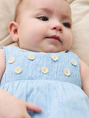 JoJo Maman Bébé Blue Duck Floral Baby Appliqué 100% Cotton Dress - Image 3 of 6