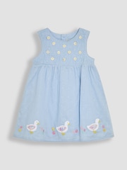 JoJo Maman Bébé Blue Duck Floral Baby Appliqué 100% Cotton Dress - Image 4 of 6