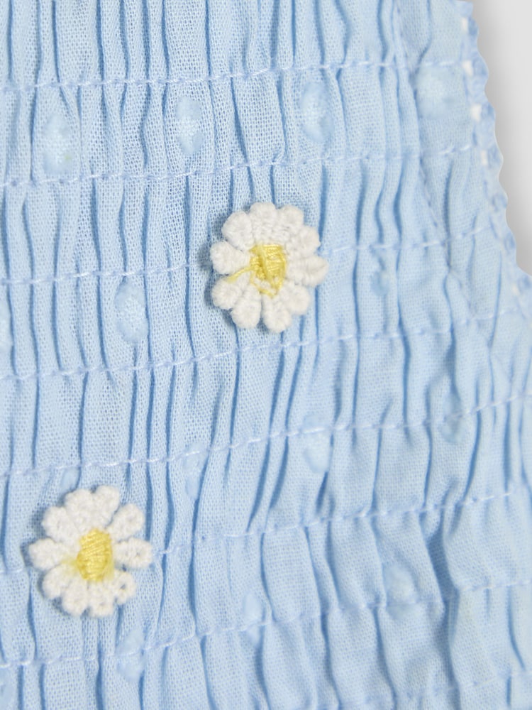 JoJo Maman Bébé Blue Duck Floral Baby Appliqué 100% Cotton Dress - Image 6 of 6