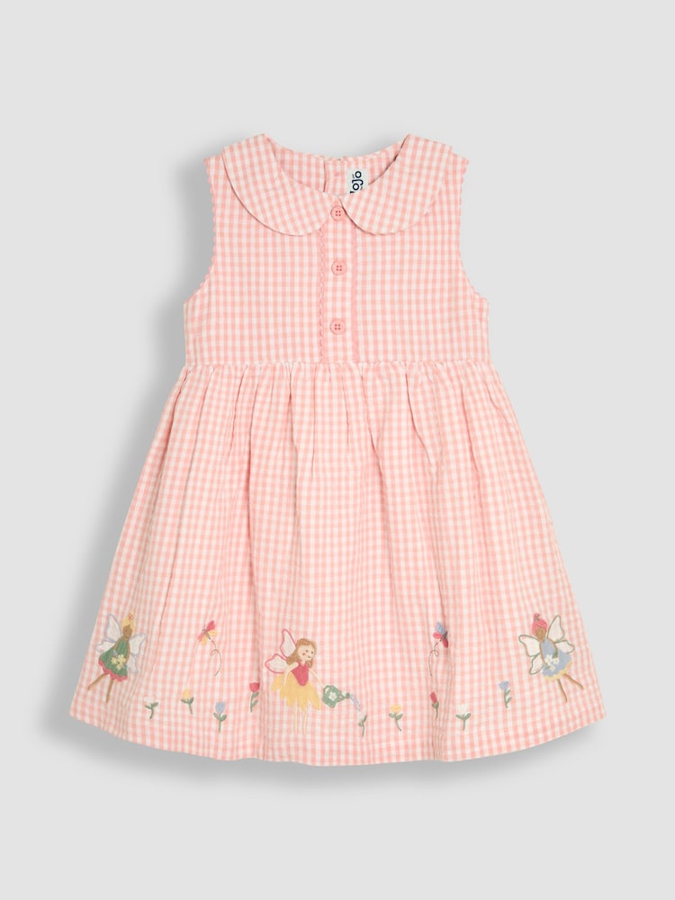 JoJo Maman Bébé Pink Fairy Appliqué Gingham Summer Dress - Image 1 of 3