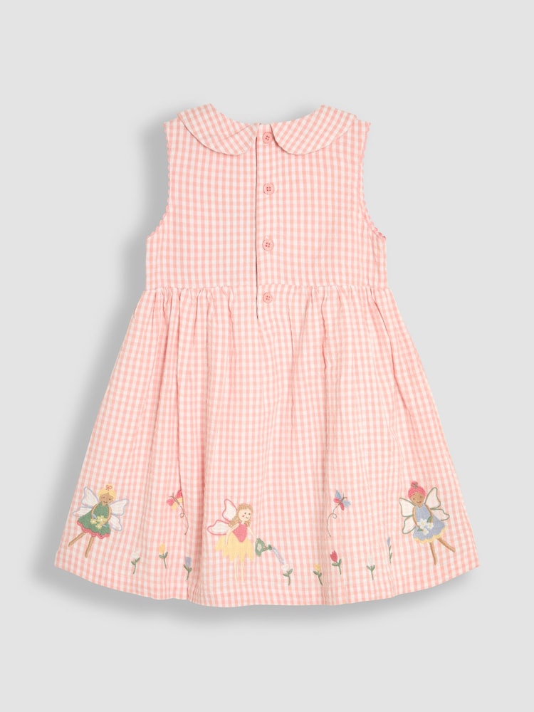 JoJo Maman Bébé Pink Fairy Appliqué Gingham Summer Dress - Image 2 of 3