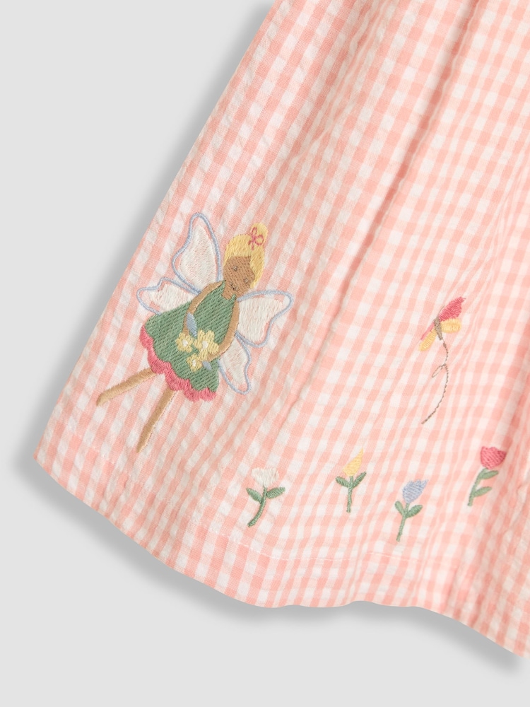 JoJo Maman Bébé Pink Fairy Appliqué Gingham Summer Dress - Image 3 of 3