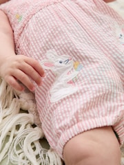 Pink Smocked Stripe Bunny - JoJo Maman Bébé Appliqué Pocket 100% Cotton Dungarees - Imagen 3 de 6