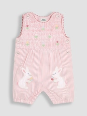 Pink Smocked Stripe Bunny - JoJo Maman Bébé Appliqué Pocket 100% Cotton Dungarees - Imagen 4 de 6