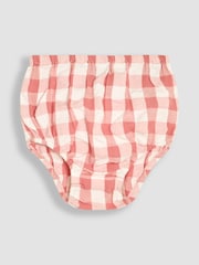 JoJo Maman Bébé Pink Gingham Mouse Embroidered 3-Piece Scallop Baby Dress, Knicker & Hat Set - Image 4 of 6