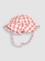 JoJo Maman Bébé Pink Gingham Mouse Embroidered 3-Piece Scallop Baby Dress, Knicker & Hat Set - Image 5 of 6