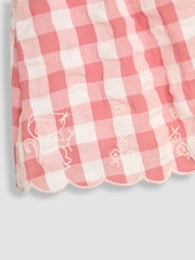 JoJo Maman Bébé Pink Gingham Mouse Embroidered 3-Piece Scallop Baby Dress, Knicker & Hat Set - Image 6 of 6