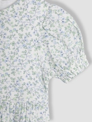 JoJo Maman Bébé Blue Ditsy Floral Print Puff Sleeve Dress - Image 2 of 3