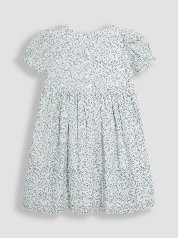 JoJo Maman Bébé Blue Ditsy Floral Print Puff Sleeve Dress - Image 3 of 3