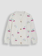 JoJo Maman Bébé Cream Floral Cherry Embroidered V-Neck Cardigan - Image 2 of 4