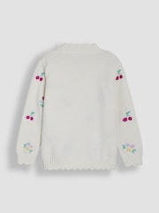 JoJo Maman Bébé Cream Floral Cherry Embroidered V-Neck Cardigan - Image 3 of 4