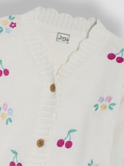 JoJo Maman Bébé Cream Floral Cherry Embroidered V-Neck Cardigan - Image 4 of 4