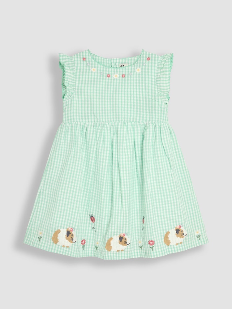 JoJo Maman Bébé Green Guinea Pig Appliqué Gingham Summer Dress - Image 1 of 3