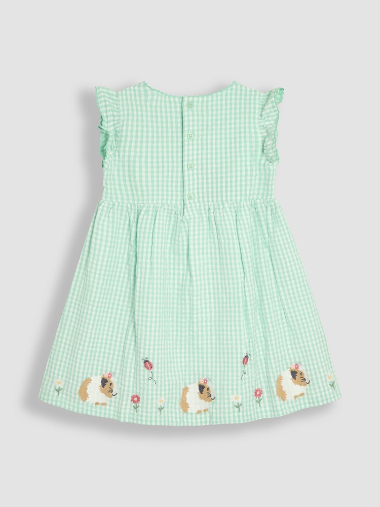 JoJo Maman Bébé Green Guinea Pig Appliqué Gingham Summer Dress - Image 2 of 3