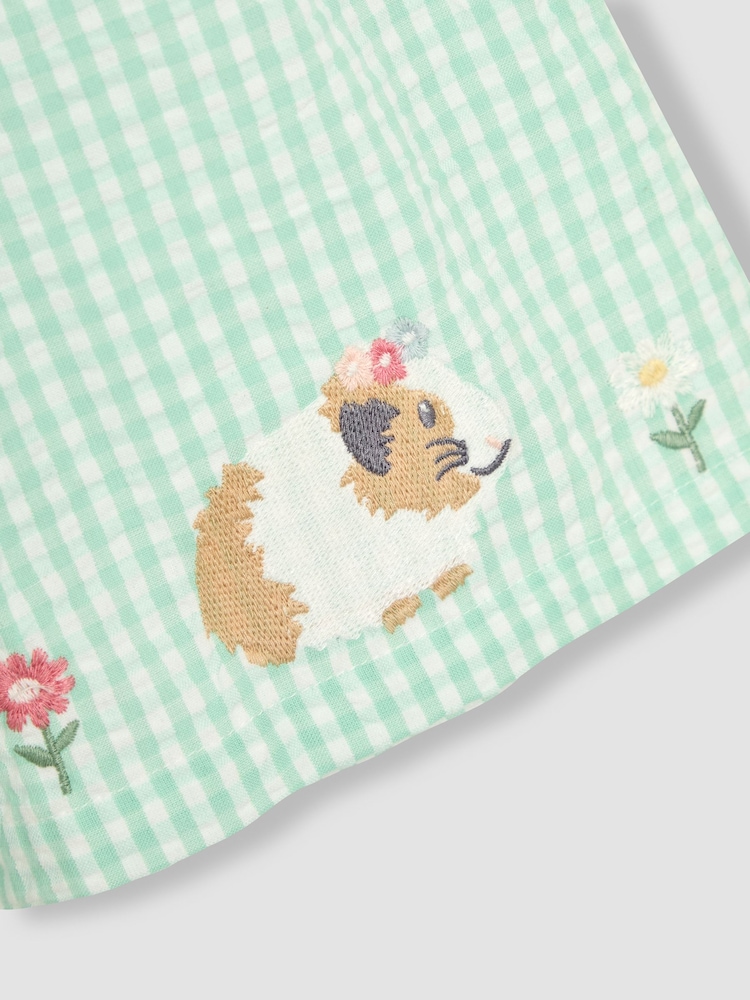 JoJo Maman Bébé Green Guinea Pig Appliqué Gingham Summer Dress - Image 3 of 3