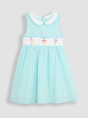 JoJo Maman Bébé Blue Ice Cream Seersucker Stripe Smocked Dress - Image 1 of 3