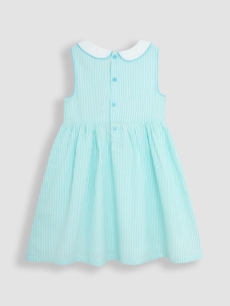 JoJo Maman Bébé Blue Ice Cream Seersucker Stripe Smocked Dress - Image 2 of 3