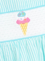 JoJo Maman Bébé Blue Ice Cream Seersucker Stripe Smocked Dress - Image 3 of 3