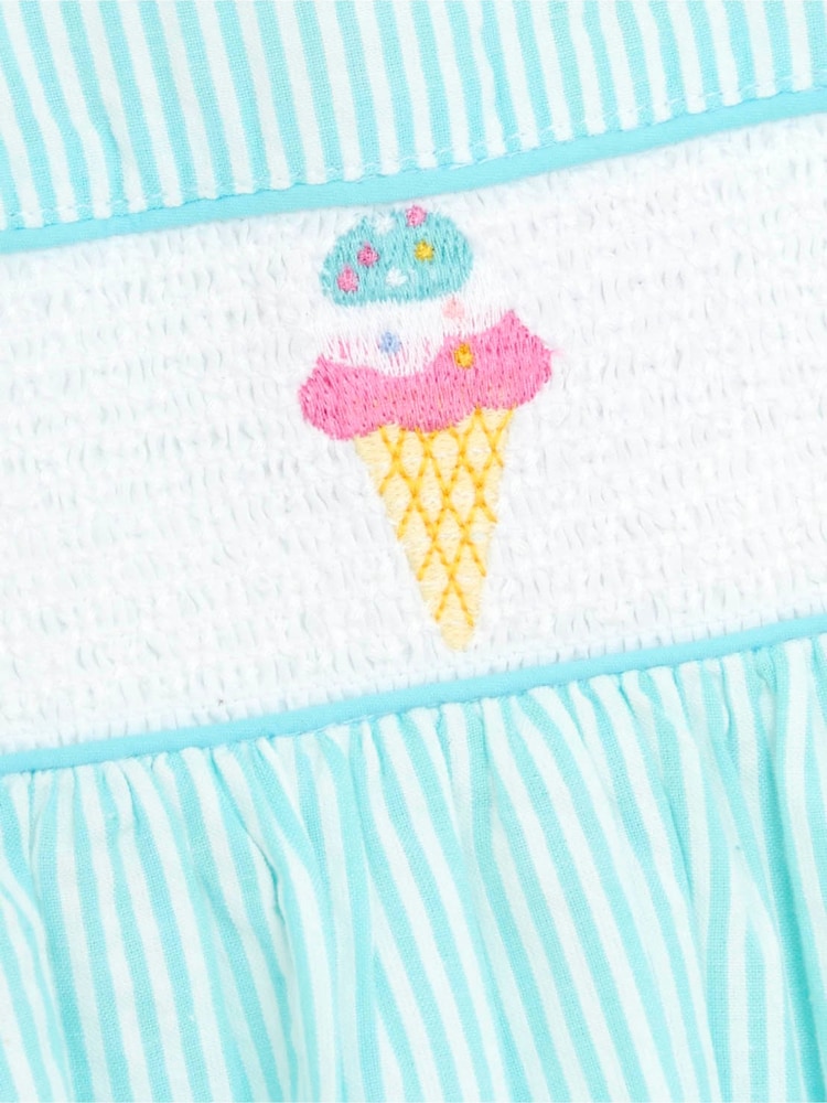 JoJo Maman Bébé Blue Ice Cream Seersucker Stripe Smocked Dress - Image 3 of 3