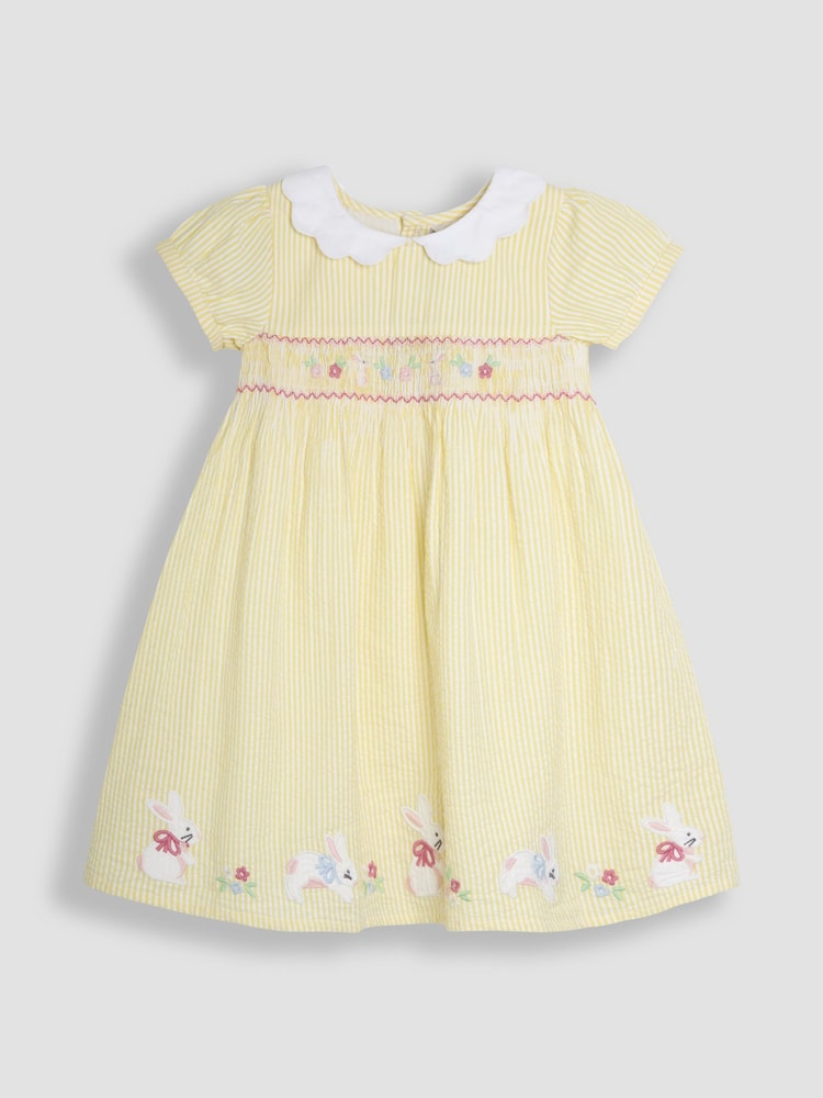 Amarillo con conejito - Vestido con bordado de nido de abeja y aplicación de seersucker de JoJo Maman Bébé - Imagen 2 de 5 Amarillo con conejito - Vestido con bordado de nido de abeja y aplicación de seersucker de JoJo Maman Bébé - Imagen 2 de 5