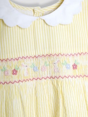 JoJo Maman Bébé Yellow Bunny Seersucker Appliqué Smocked Dress - Image 3 of 5