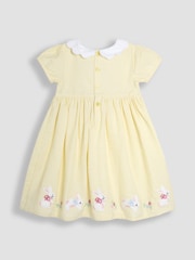 JoJo Maman Bébé Yellow Bunny Seersucker Appliqué Smocked Dress - Image 4 of 5