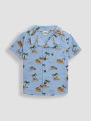 JoJo Maman Bébé Blue Dino Island 2-Piece Printed Shirt & Shorts Set - Image 2 of 6