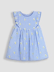 JoJo Maman Bébé Blue Lemon Embroidered Pretty Summer Dress - Image 1 of 3