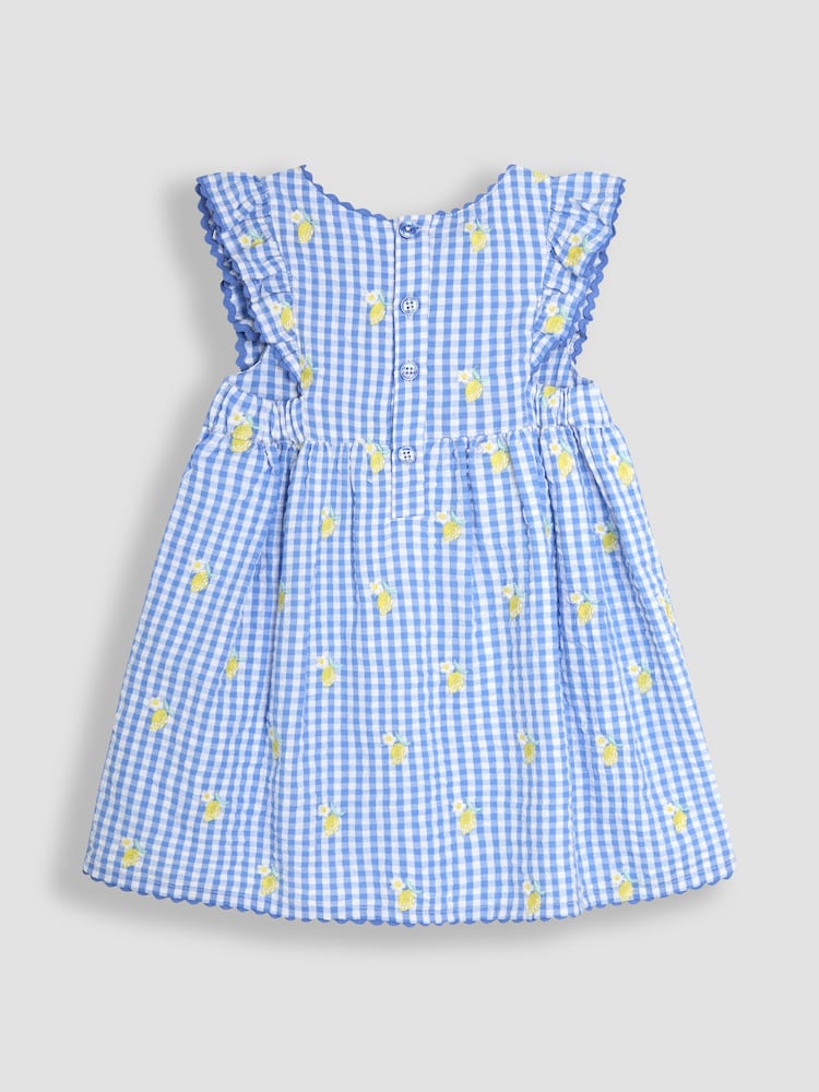 JoJo Maman Bébé Blue Lemon Embroidered Pretty Summer Dress - Image 2 of 3