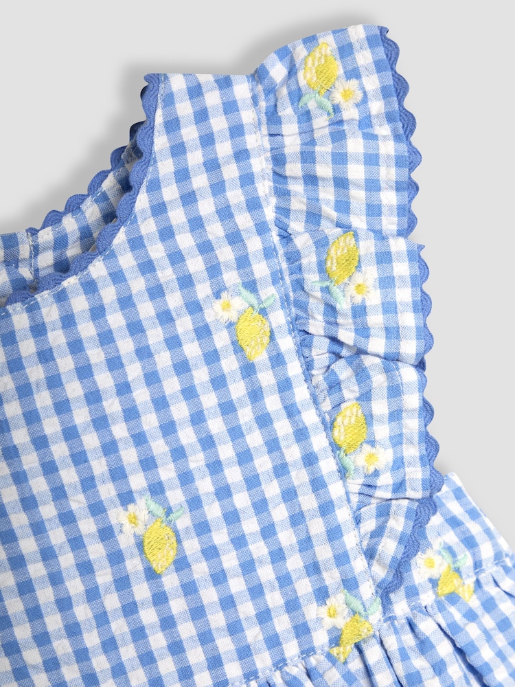 JoJo Maman Bébé Blue Lemon Embroidered Pretty Summer Dress - Image 3 of 3