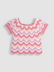 JoJo Maman Bébé Pink 100% Cotton 2-Piece Chevron Crochet Top & Shorts Set - Image 2 of 4