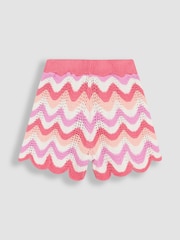 JoJo Maman Bébé Pink 100% Cotton 2-Piece Chevron Crochet Top & Shorts Set - Image 3 of 4