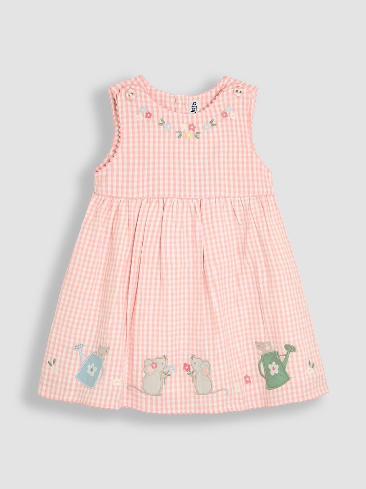 JoJo Maman Bébé Pink Mouse Appliqué Gingham Summer Dress - Image 1 of 4