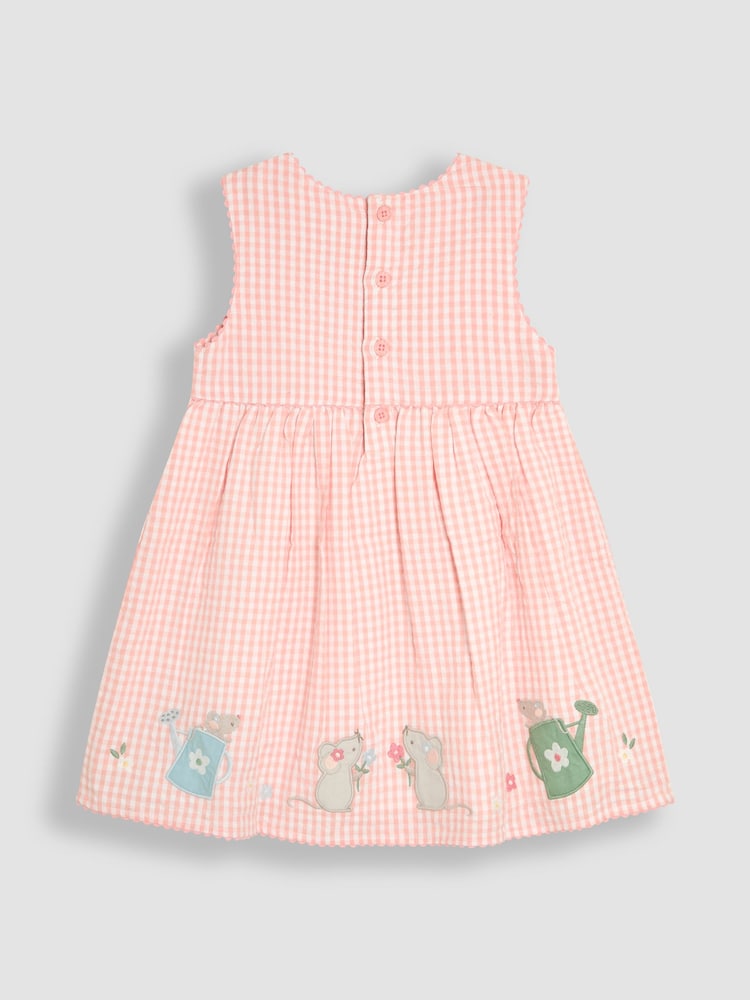 JoJo Maman Bébé Pink Mouse Appliqué Gingham Summer Dress - Image 2 of 4