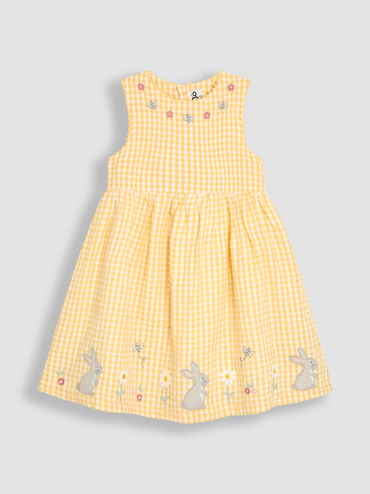 JoJo Maman Bébé Yellow Bunny Appliqué Gingham Summer Dress - Image 1 of 3
