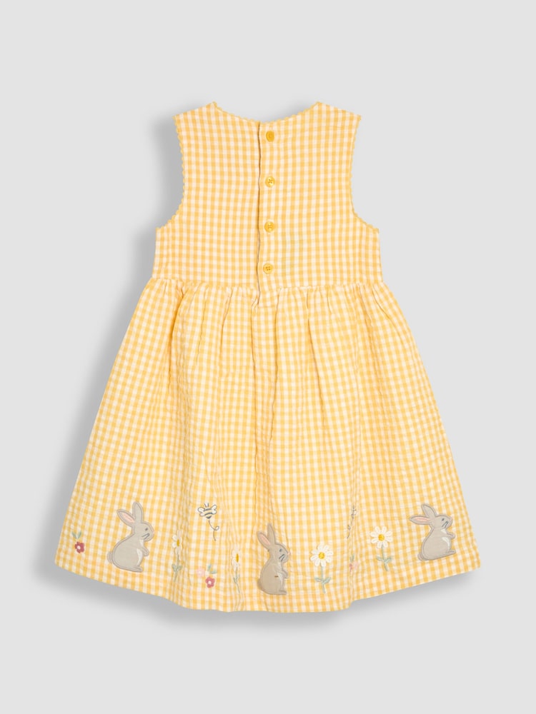 JoJo Maman Bébé Yellow Bunny Appliqué Gingham Summer Dress - Image 2 of 3