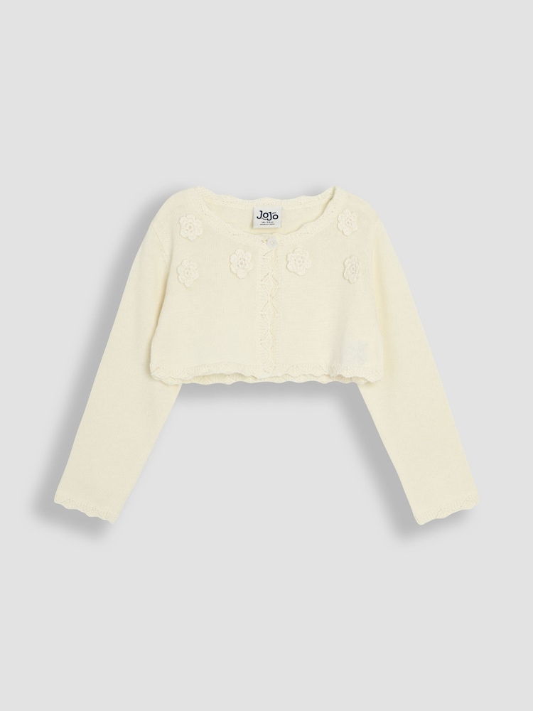 JoJo Maman Bébé Cream Floral Bolero Cardigan - Image 1 of 3