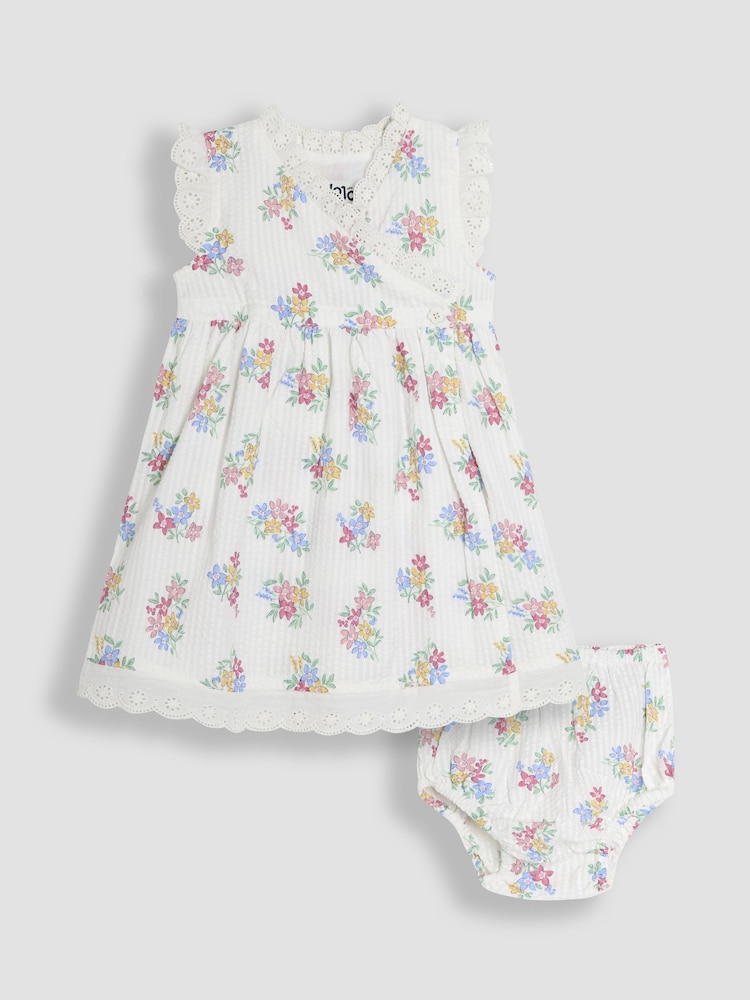 JoJo Maman Bébé White Floral Baby Broderie Trim Wrap Dress - Image 1 of 10