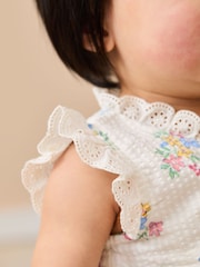 JoJo Maman Bébé White Floral Baby Broderie Trim Wrap Dress - Image 10 of 10