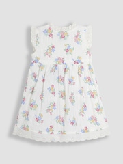JoJo Maman Bébé White Floral Baby Broderie Trim Wrap Dress - Image 3 of 10