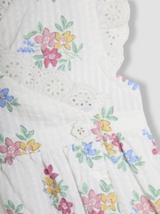 JoJo Maman Bébé White Floral Baby Broderie Trim Wrap Dress - Image 4 of 10