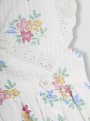 JoJo Maman Bébé White Floral Baby Broderie Trim Wrap Dress - Image 6 of 10