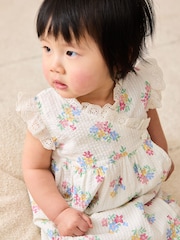 JoJo Maman Bébé White Floral Baby Broderie Trim Wrap Dress - Image 9 of 10