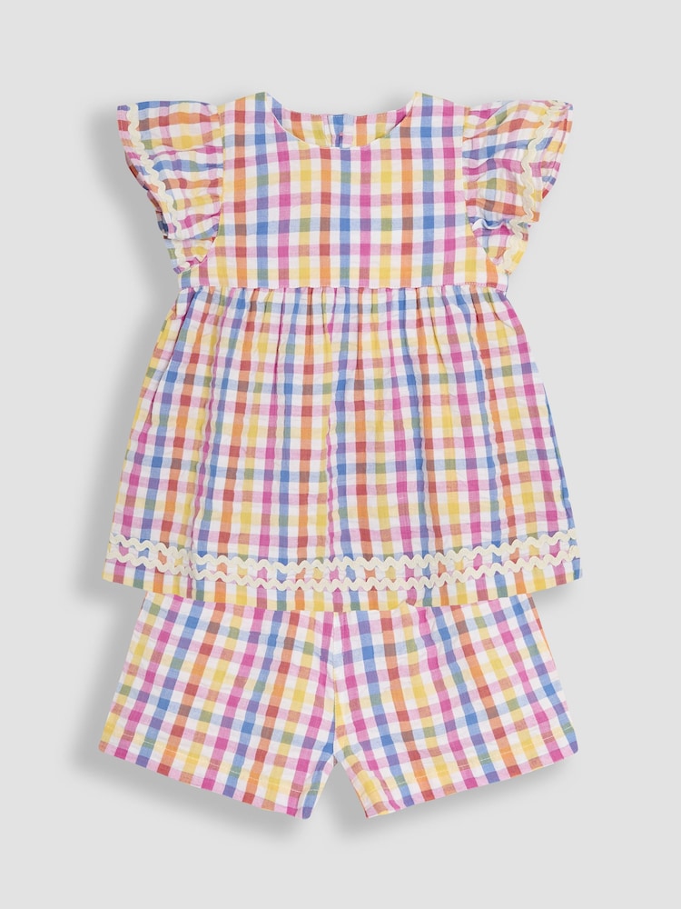 JoJo Maman Bébé 2-Piece Gingham Angel Sleeve Blouse & Shorts Set - Image 1 of 6