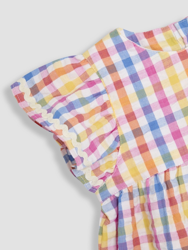 JoJo Maman Bébé 2-Piece Gingham Angel Sleeve Blouse & Shorts Set - Image 6 of 6